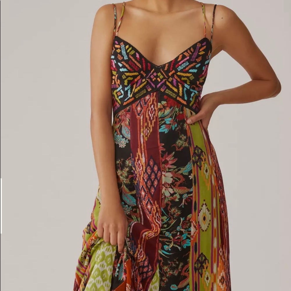 Anthropologie Multi Print V-Neck Maxi Dress